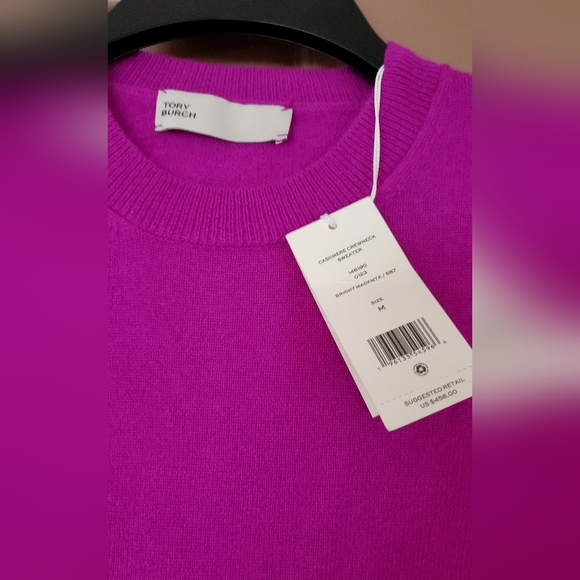 Tory Burch Cashmere Crewneck Sweater Bright Magenta size medium - Picture 4 of 10